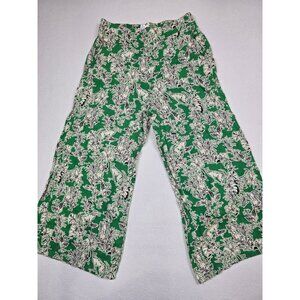 C&C California Green Printed 100% Linen Wide-Leg Cropped Palazzo Pants Medium